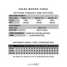 Sewing Pattern Jules Woven Tunic UK Size 18 - 30