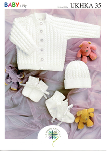 Knitting Pattern Leaflet UKHK 35 BABY 4ply Jacket / Hat / Mittens / Bootees