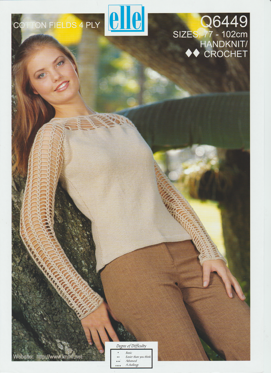 Crochet/Knitting Pattern Leaflet Elle Q6449 Ladies 4ply Sweater