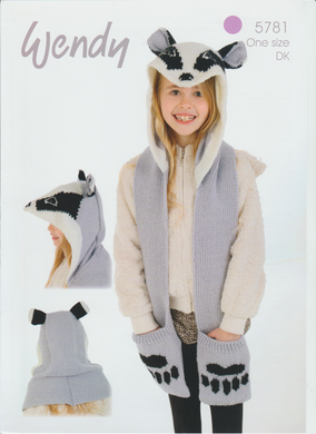 Knitting Pattern Leaflet Wendy 5781 DK Badger Scarf Hood