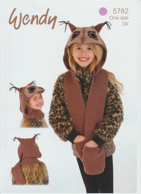Knitting Pattern Leaflet Wendy 5782 DK Owl Scarf Hood