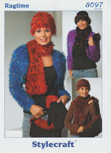 Knitting Pattern Leaflet Stylecraft 8097 Ragtime Fur Scarves, hats, mittens & gloves