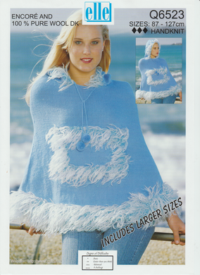 Knitting Pattern Leaflet Elle Q6523 Ladies DK & Fur Poncho