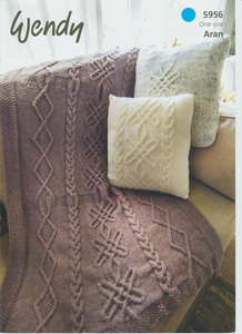 Knitting Pattern Leaflet Wendy 5956 Aran Throw & Cushions