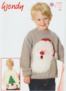Knitting Pattern Leaflet Wendy 5595 DK Christmas Sweater Trees & Loopie Santa