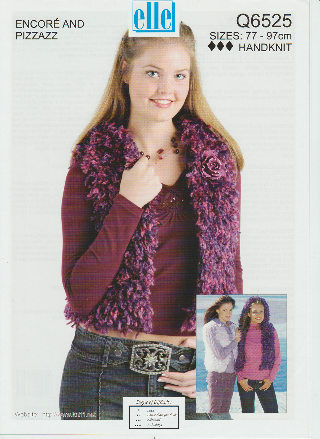 Knitting Pattern Leaflet Elle Q6525 Ladies Body Warmers