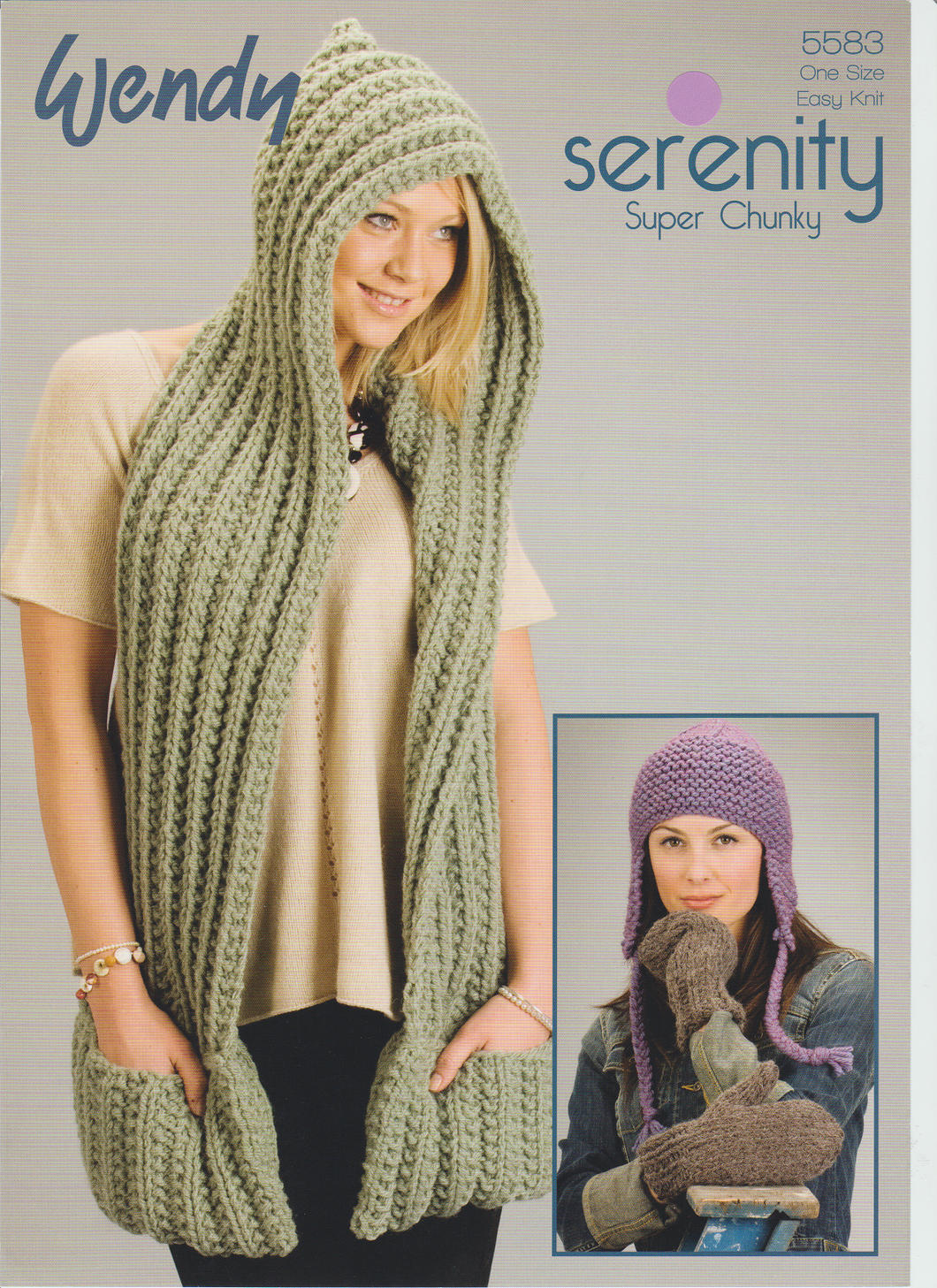 Knitting Pattern Leaflet Wendy Ladies Serenity Hooded scarf, Hat & Mitts