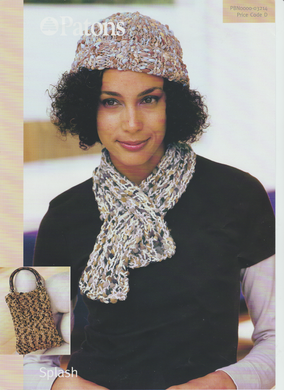 Knitting Pattern Leaflet Patons 3214 Fancy Yarn Hat, Muffler & Bag