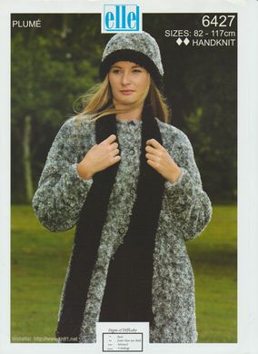 Knitting Pattern Leaflet Elle 6427 Ladies Fur Jacket, Beanie & Scarf
