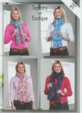 Knitting Pattern Leaflet King Cole Fancy Yarn Scarves