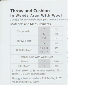Knitting Pattern Leaflet Wendy 5956 Aran Throw & Cushions