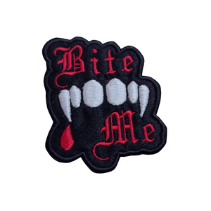 Motif Patch Halloween Gothic Typeography Bite Me Vampire Fangs