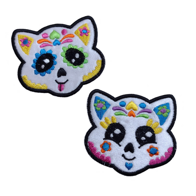 Motif Patch Day of the Dead Style Cat Faces