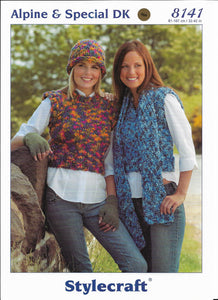 Knitting Pattern Leaflet Stylecraft 8141 Ladies Dk Gloves / CHUNKY Slipover, Hat & Scarf