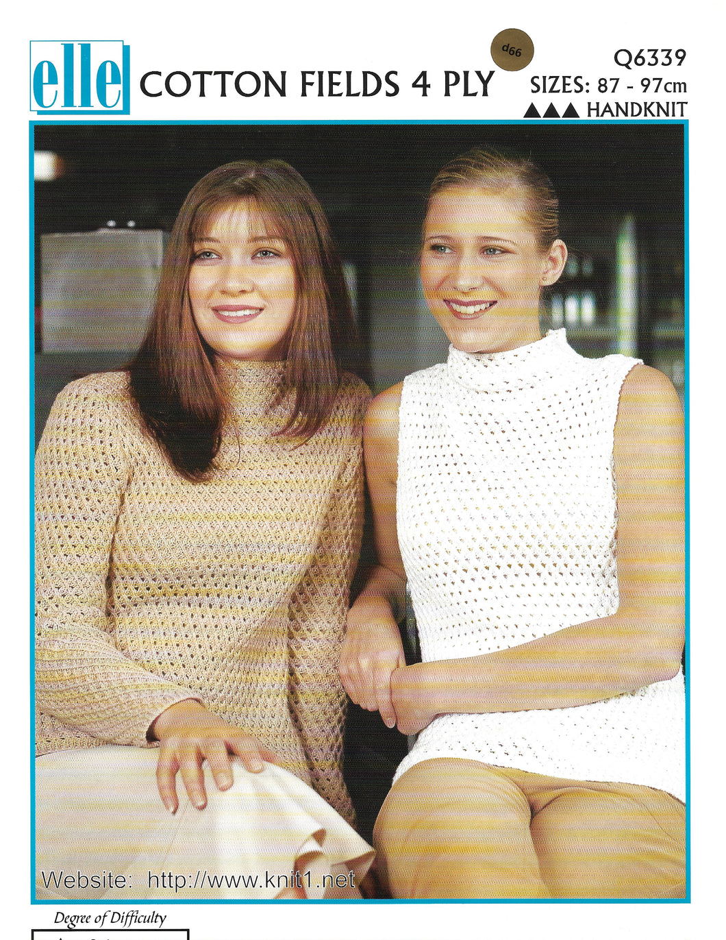 Knitting Pattern Leaflet Elle Q6339 Ladies 4ply Lacy Tops