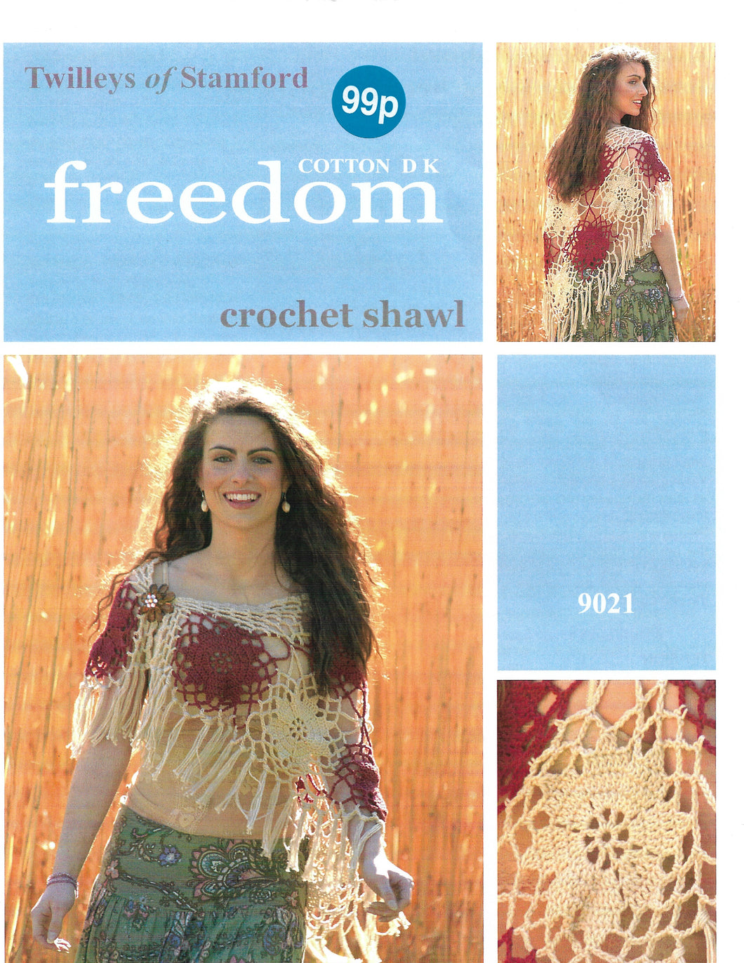 Crochet Pattern Leaflet Twilleys of Stamford 9021 Ladies DK Daisy Shawl