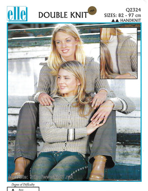 Knitting Pattern Leaflet Elle Q2324 DK Ladies Ribbed Cardigans