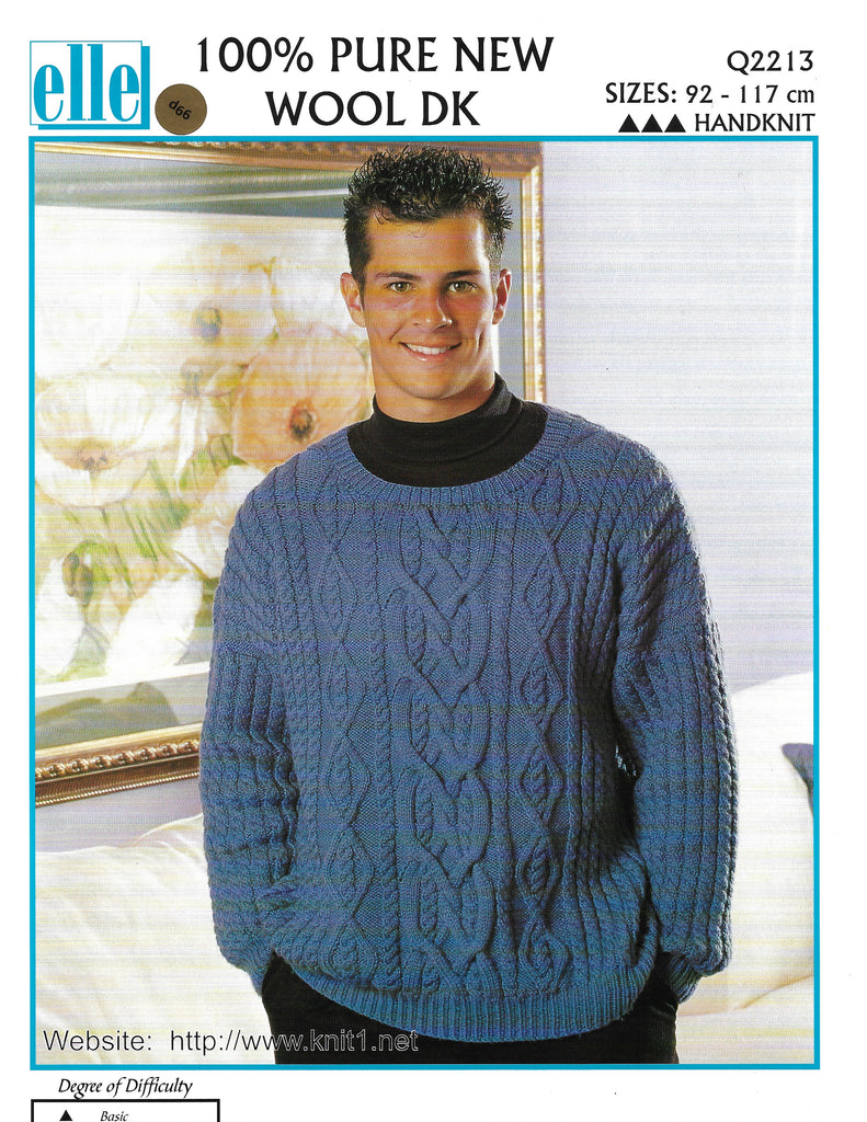 Knitting Pattern Leaflet Elle Q2213 DK Mens Cabled Challenge Sweater ...