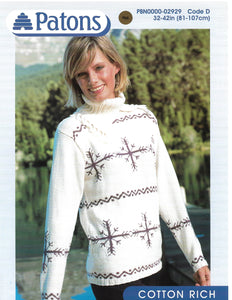 Knitting Pattern Leaflet Patons 2929 Ladies DK Snowflake Sweater