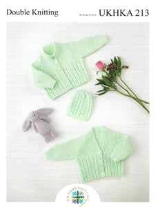Knitting Pattern Leaflet UKHKA 213 Baby DK Raglan Cardigan / Hat