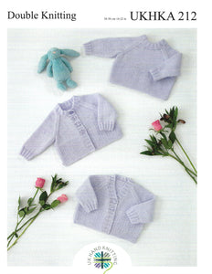 Knitting Pattern Leaflet UKHKA 212 Baby DK Raglan Cardigan / Sweater