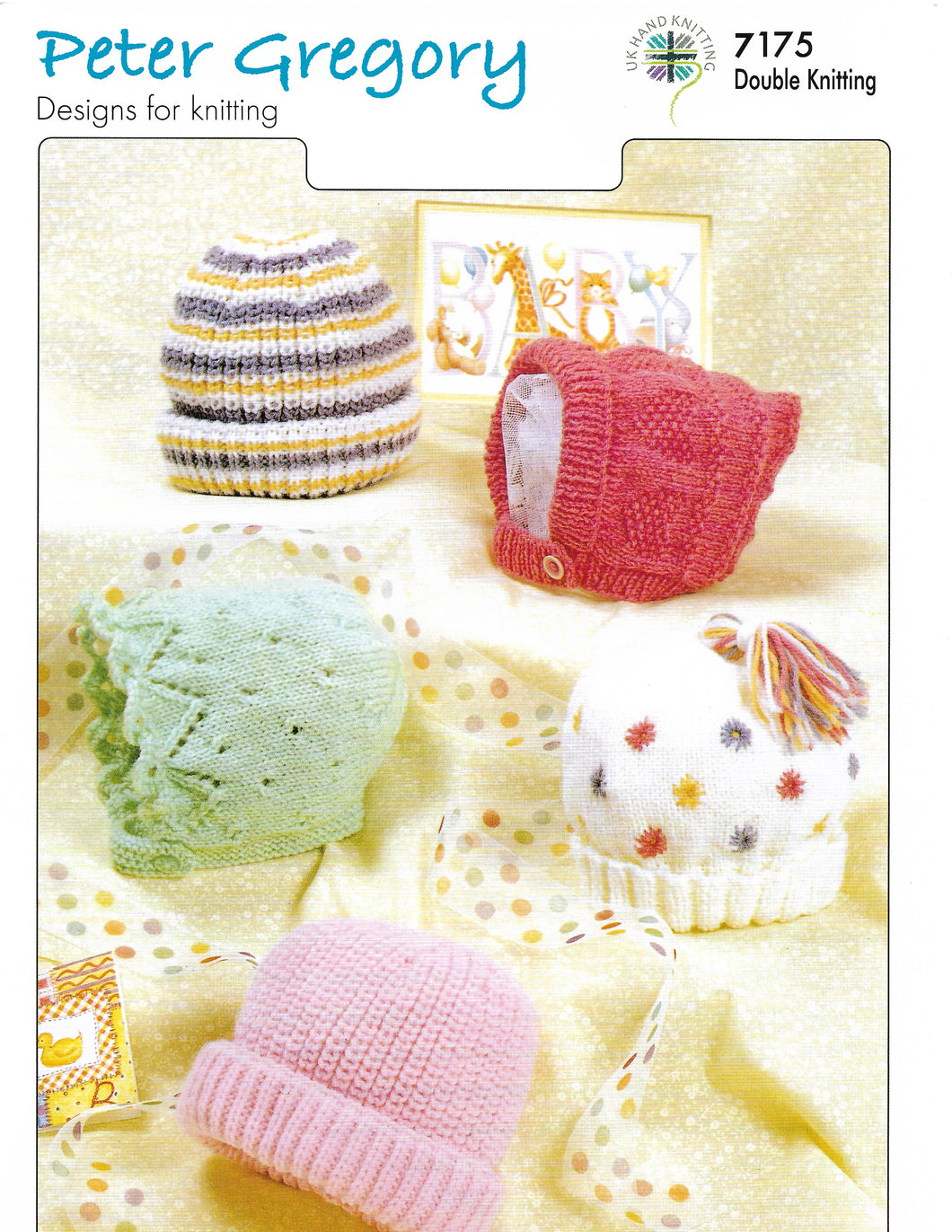 Knitting Pattern Leaflet Peter Gregory 7175 DK Baby Hats