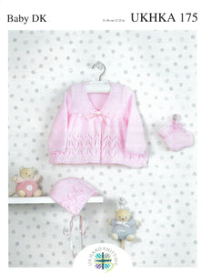 Knitting Pattern Leaflet UKHKA 175 Baby DK Matinee Coat / Bonnet / Bootees