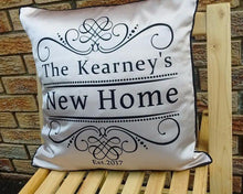 Luxury Personalised 16" Cushion FLOCK New Home Est. Scroll