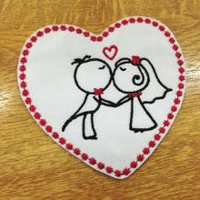 Motif Patch Unisex Kissing Wedding Couple Heart Border