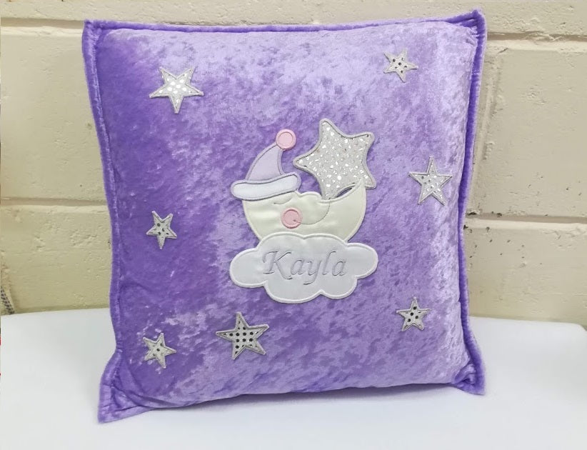 Luxury Personalised Crushed Velvet Cushion Baby Sleepy Moon