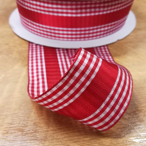 Ribbon Wire Edge 3.8cm wide (1.5") Gingham Checked Red / White