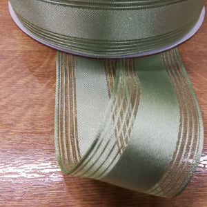 Ribbon Wire Edge 3.8cm wide (1.5") Sheer Striped Green