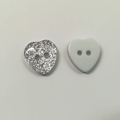 Buttons Plastic Glitter Heart 14mm x 15mm (1.4cm x 1.5cm)