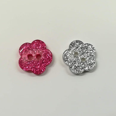 Buttons Plastic Glitter Flowers 15mm (1.5cm)