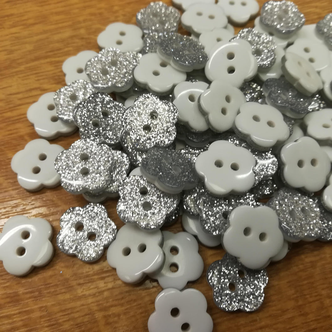 Buttons Plastic Glitter Flowers 15mm (1.5cm)