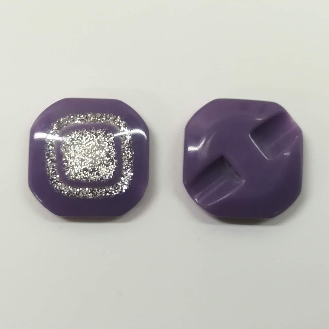 Buttons Plastic Square Shank 18mm (1.8cm) Mauve / Glitter Silver
