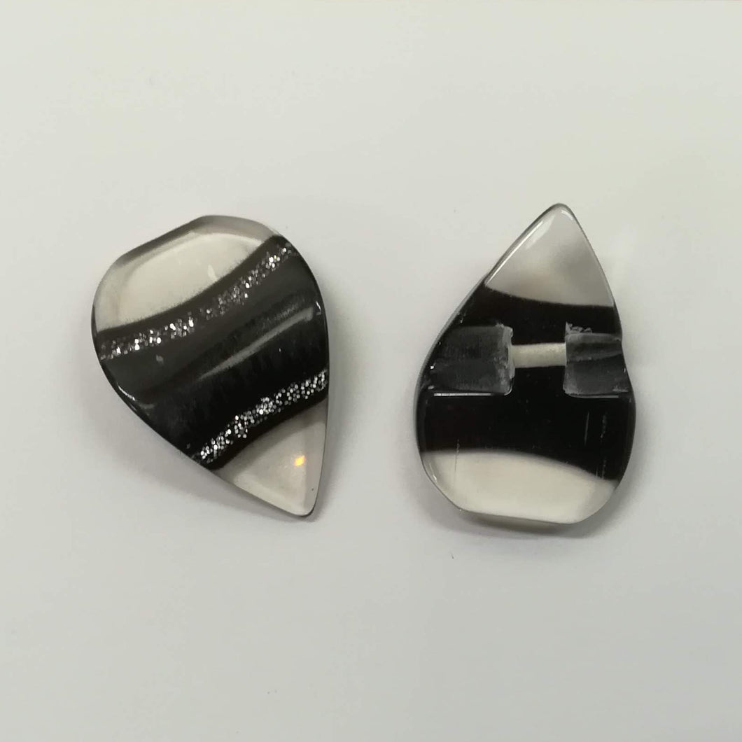 Buttons Plastic Teardrop Shank 22mm (2.2cm) Black / Clear / Glitter Silver