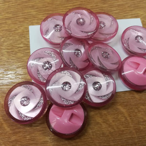 Buttons Plastic Round Shank 25mm (2.5cm) Glitter Pink