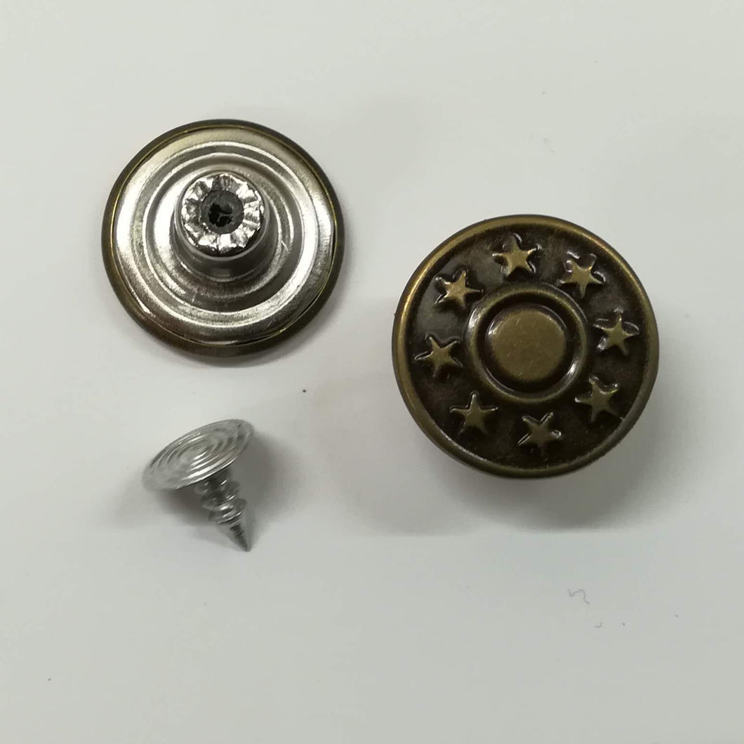 Buttons Round Jeans 16mm (1.6cm) Hammer On Rivet DIY Repair Antique brass