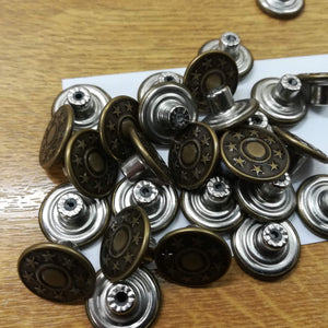 Buttons Round Jeans 16mm (1.6cm) Hammer On Rivet DIY Repair Antique brass