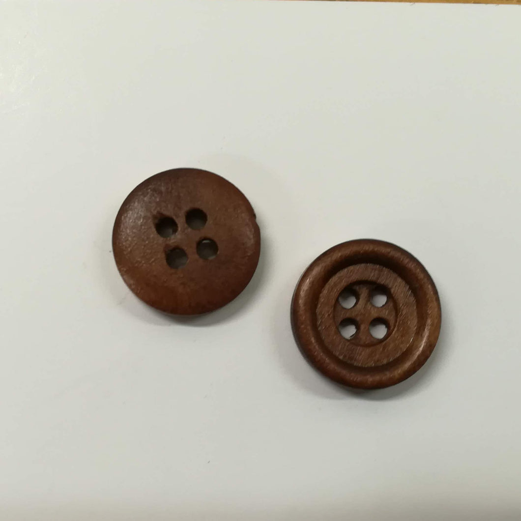 Buttons Wood Round 4 hole 14mm (1.4cm) Brown