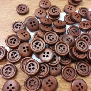 Buttons Wood Round 4 hole 14mm (1.4cm) Brown