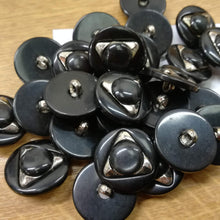 Buttons Plastic Round Shank 23mm (2.3cm) Black / Silver Triangle Trim
