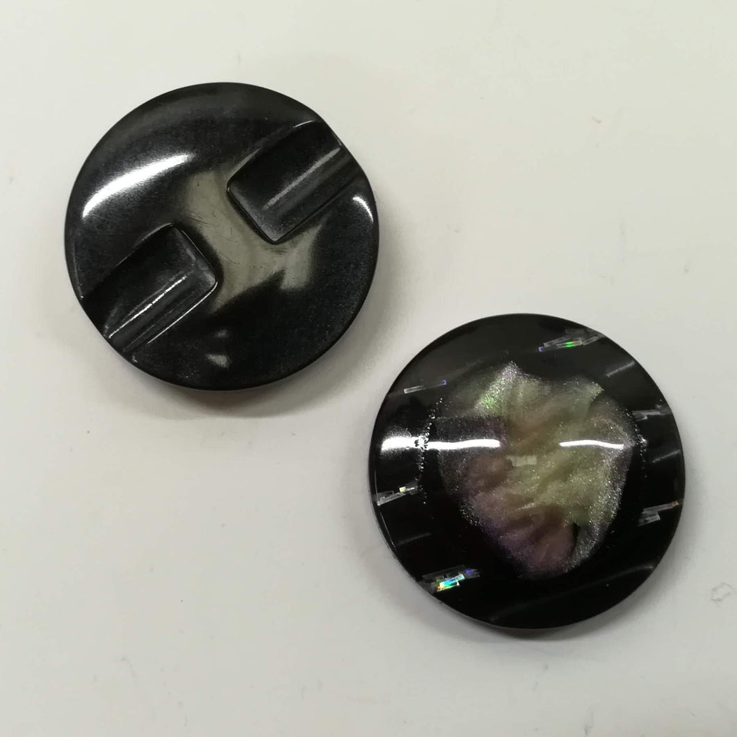 Buttons Plastic Round Shank 20mm (2cm) Black / MOP