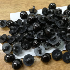 Buttons Plastic Round Shank 10mm (1cm) Black Dome