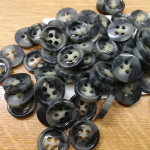 Buttons Plastic Round 4 hole 14mm (1.4cm) Marbled Grey/Black