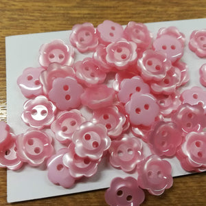 Buttons Plastic Round 2 hole Glossy Flower 10mm (1cm) Pink