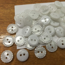 Buttons Plastic Round 2 hole Bead Rim 11mm (1.1cm) White