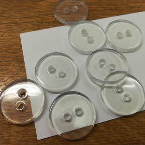 Buttons Plastic Round 2 hole 20mm Clear Flat