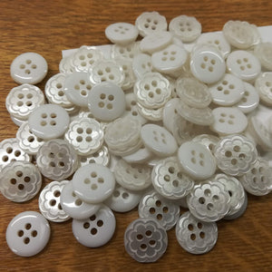Buttons Plastic Round 4 hole Flower 12mm (1.2cm) Carved edge